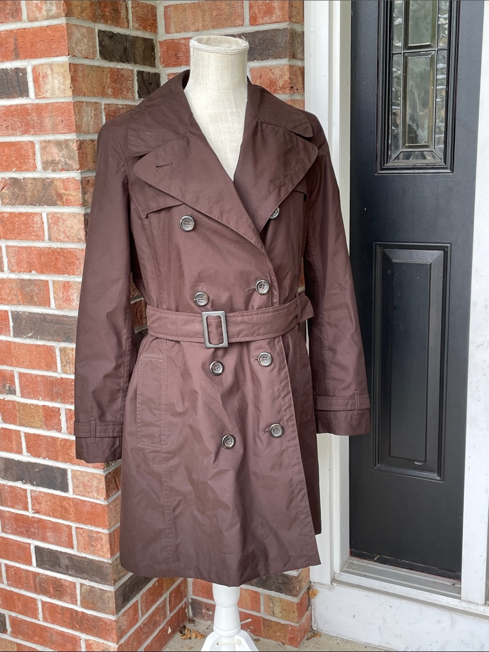 Lands’ End Woman’s Lightweight Brown Double Breasted Trench Coat Sz 6-8